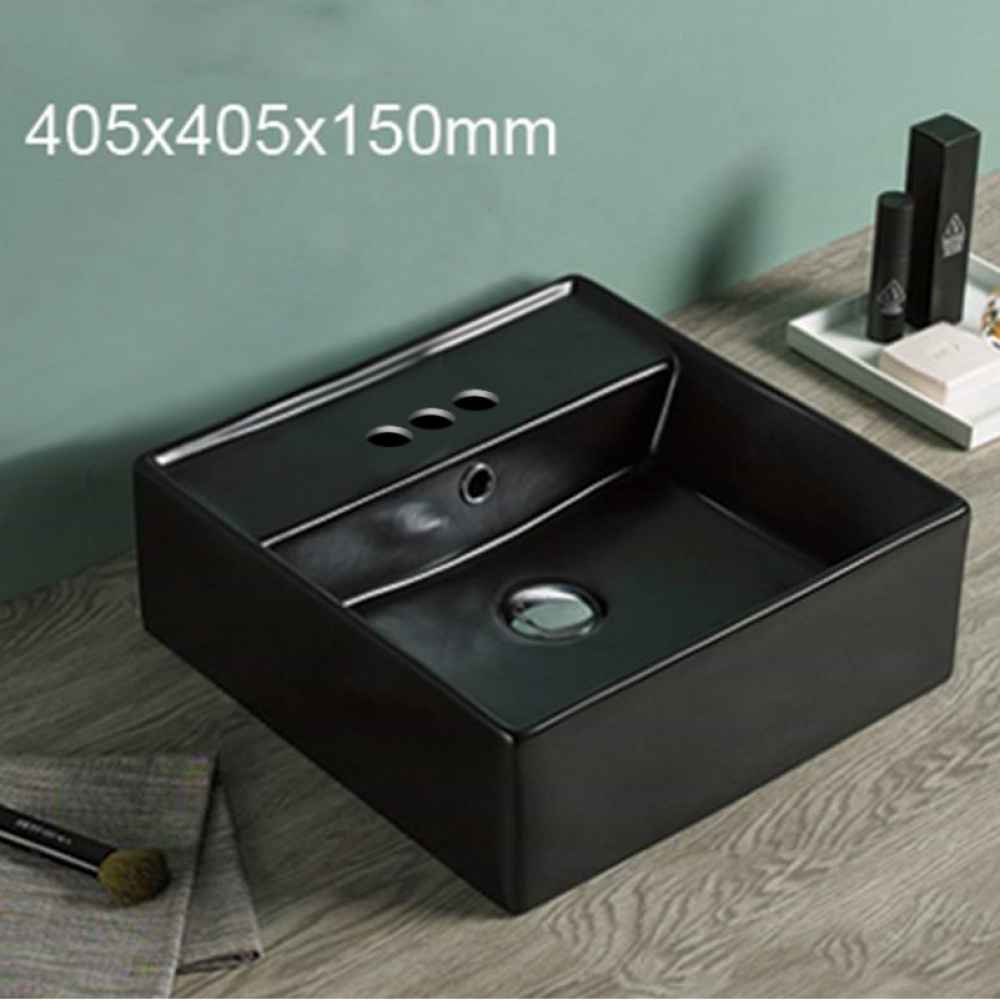 16-in. x 16-in. Square Bathroom Vessel Sink Black Enamel Glaze