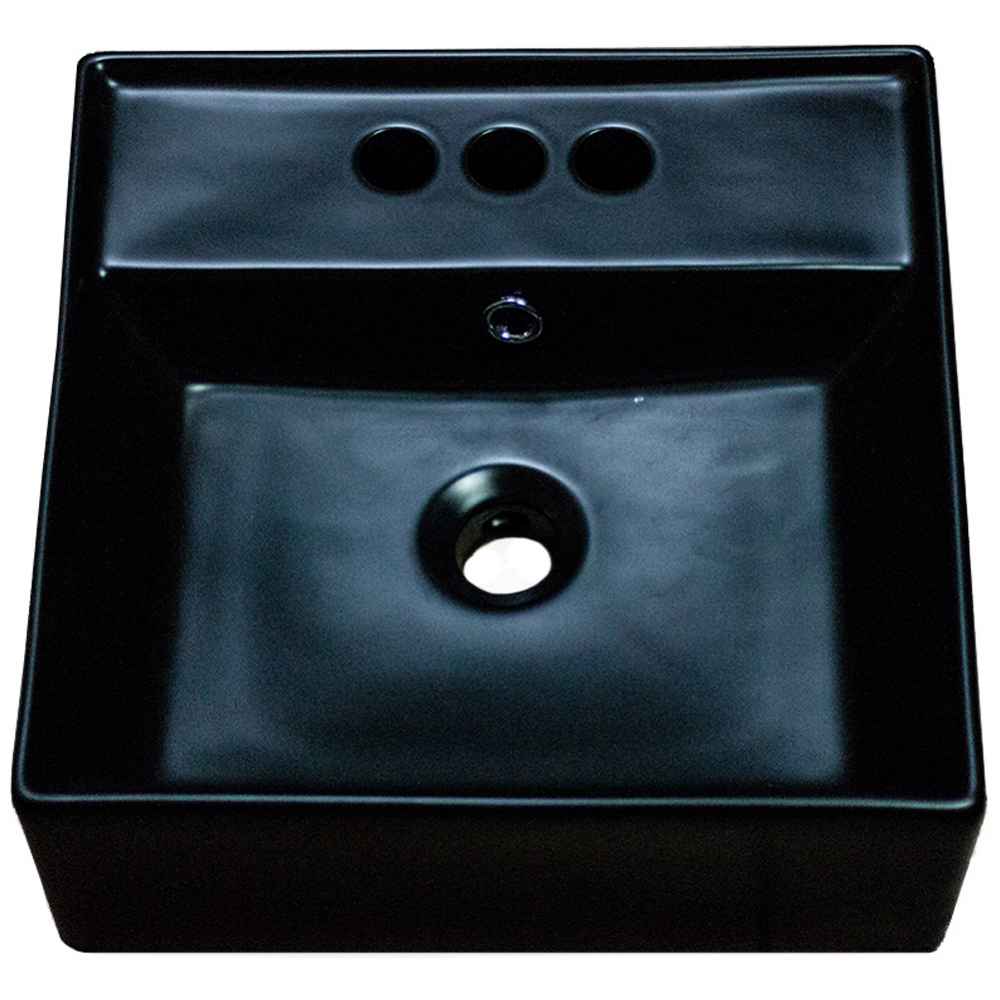 16-in. x 16-in. Square Bathroom Vessel Sink Black Enamel Glaze