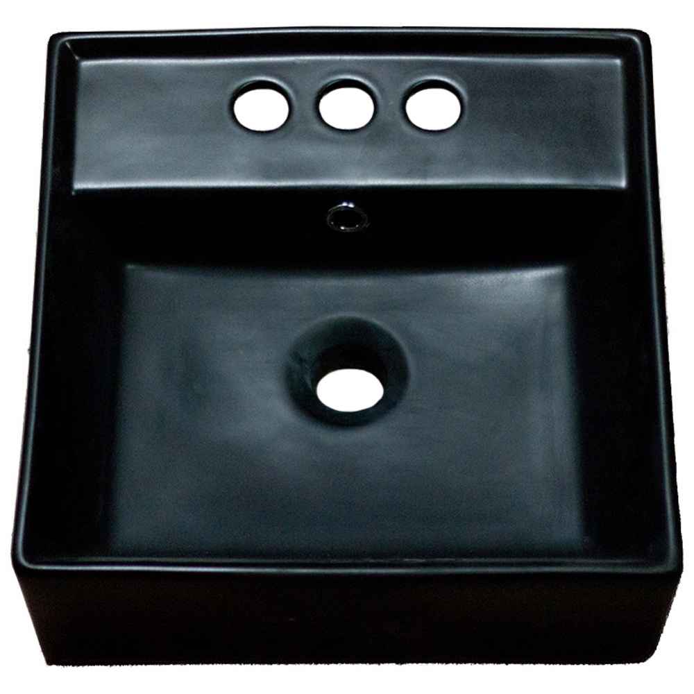 16.14-in. x 16.14-in. Square Bathroom Vessel Sink Black Enamel Glaze