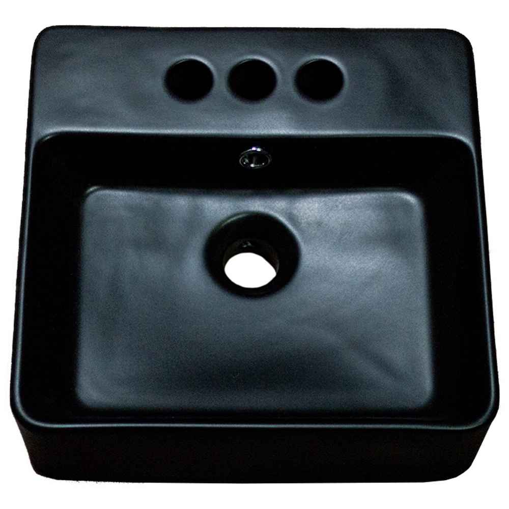 16-in. x 16-in. Square Bathroom Vessel Sink Black Enamel Glaze