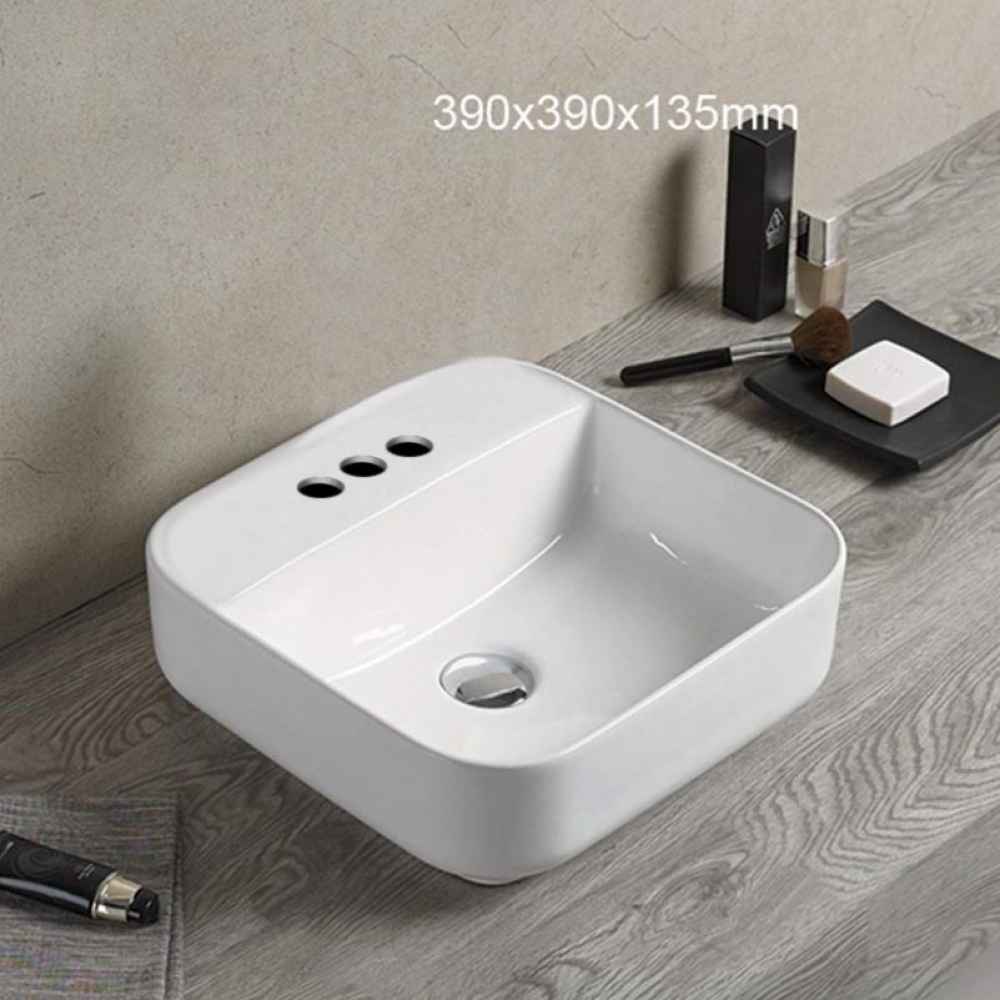 15.4-in. x 15.4-in. Square Bathroom Vessel Sink White Enamel Glaze