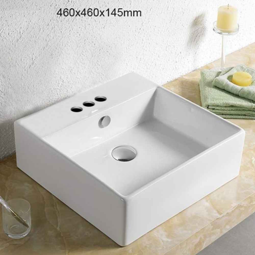 18.1-in. x 18.1-in. Square Bathroom Vessel Sink White Enamel Glaze
