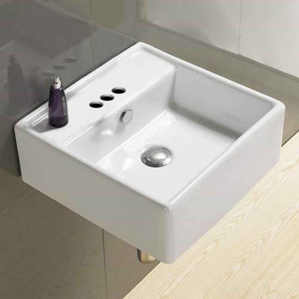 18.1-in. x 18.1-in. Square Bathroom Vessel Sink White Enamel Glaze