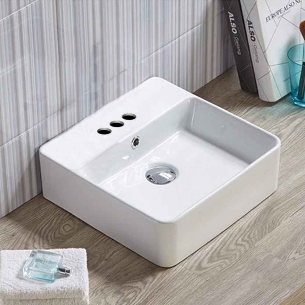 15-in. x 15-in. Square Bathroom Vessel Sink White Enamel Glaze