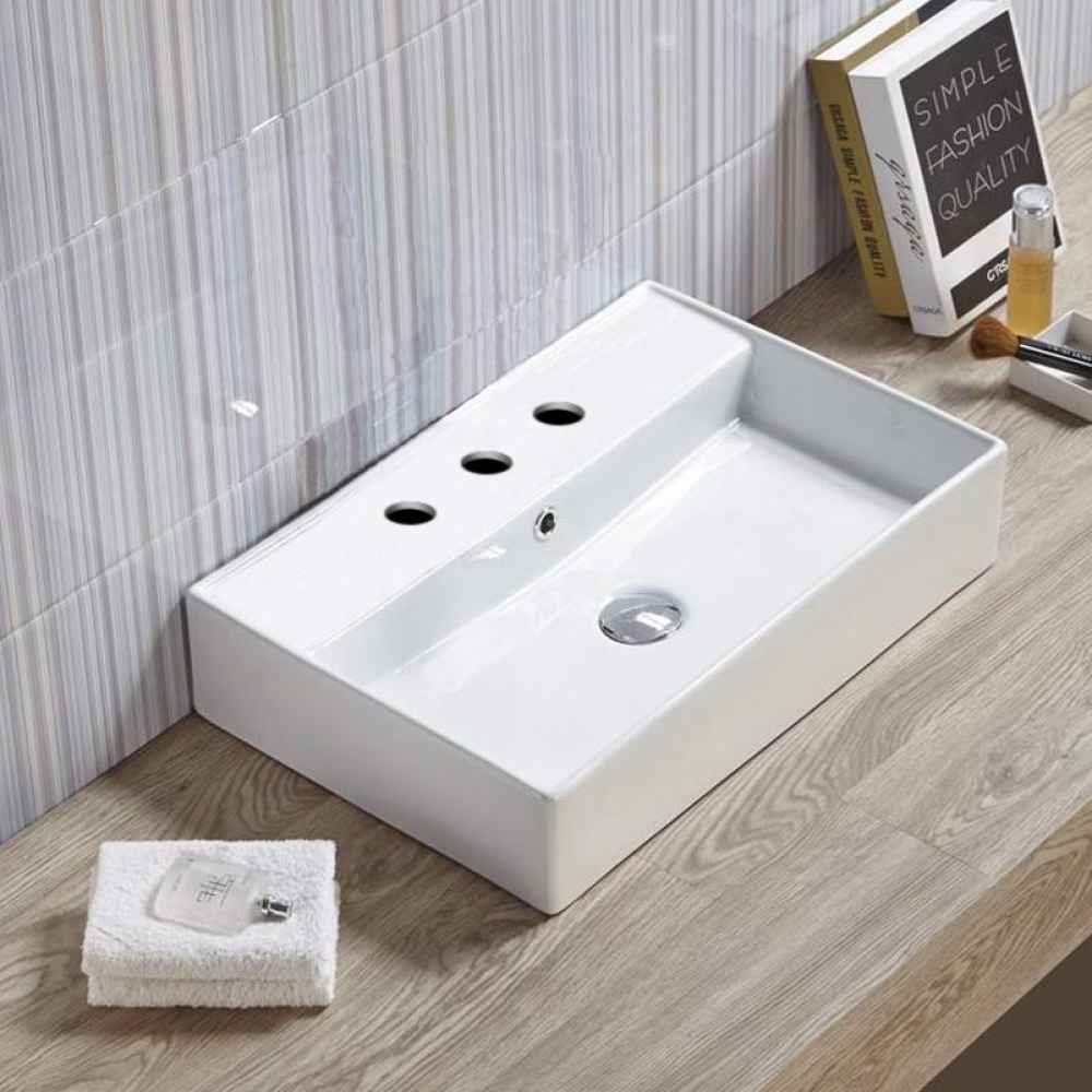 22.05-in. x 15-in. Rectangle Bathroom Vessel Sink White Enamel Glaze