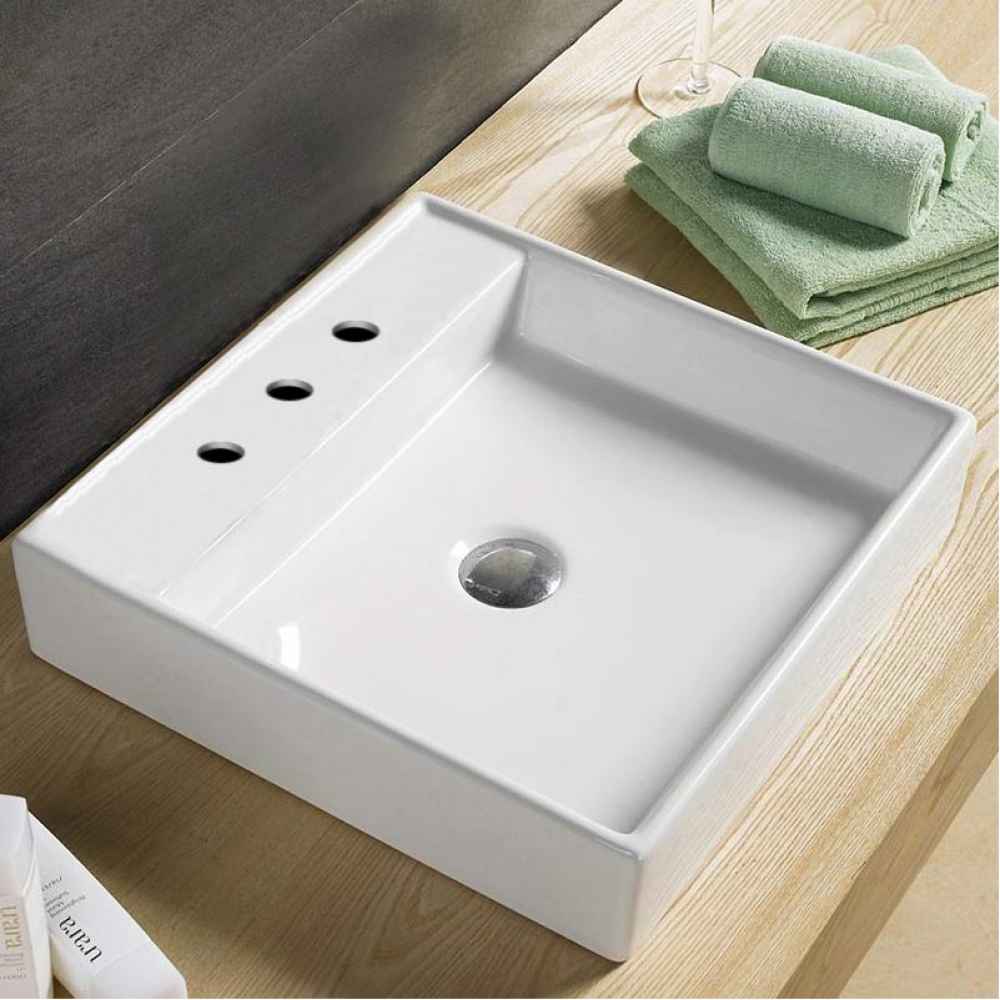 11-in. x 11-in. Square Bathroom Vessel Sink White Enamel Glaze