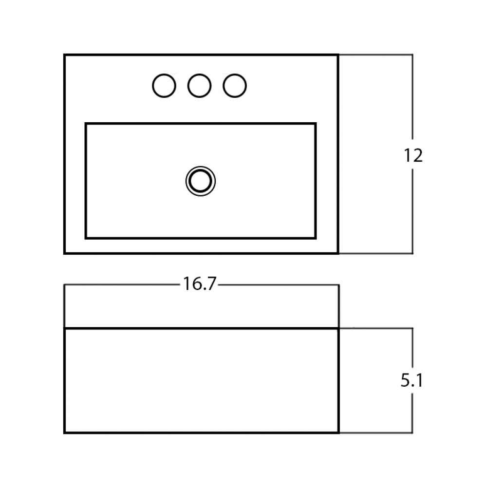 16.7-in. x 12-in. Rectangle Bathroom Vessel Sink White Enamel Glaze