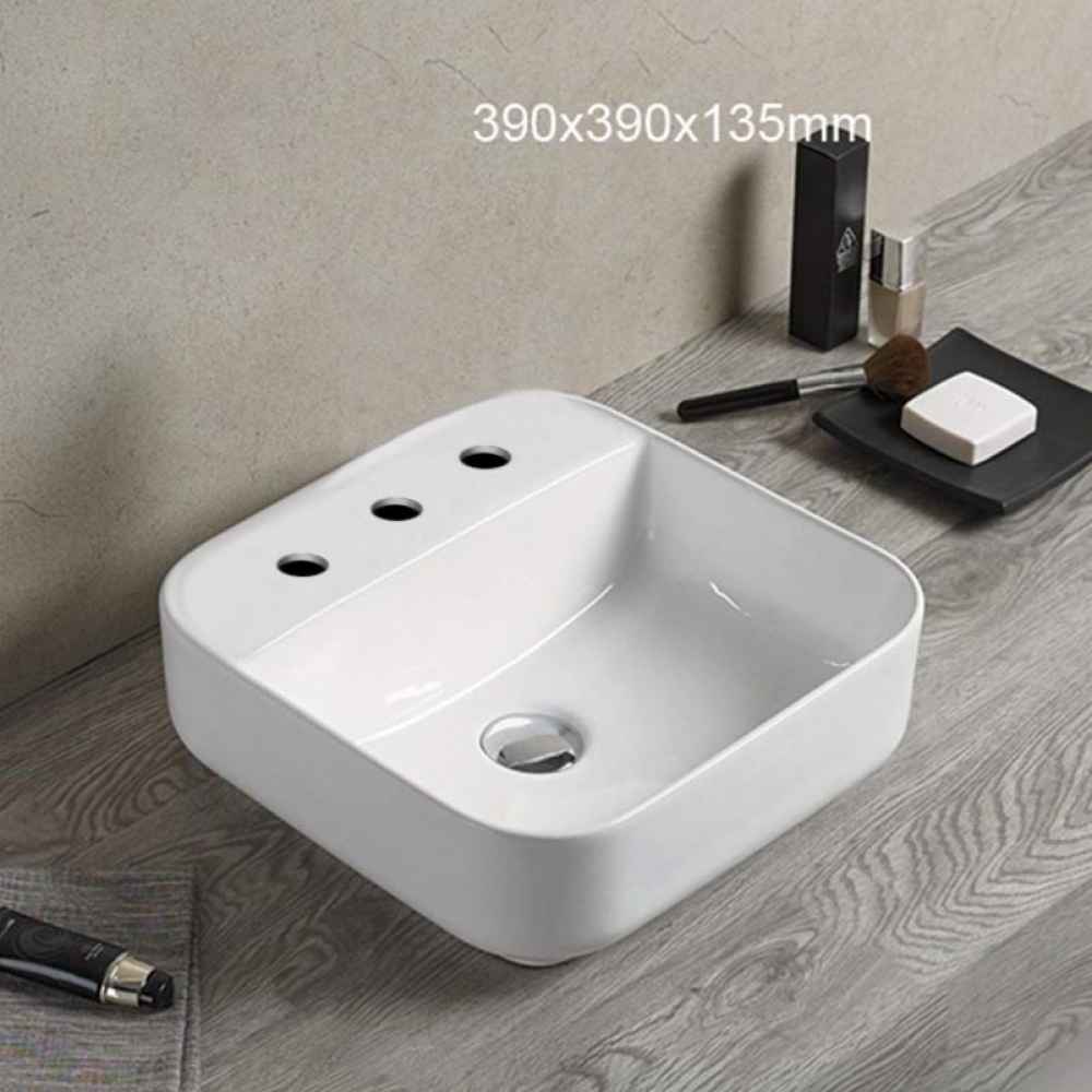 15.4-in. x 15.4-in. Square Bathroom Vessel Sink White Enamel Glaze