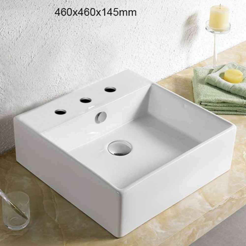 18.1-in. x 18.1-in. Square Bathroom Vessel Sink White Enamel Glaze