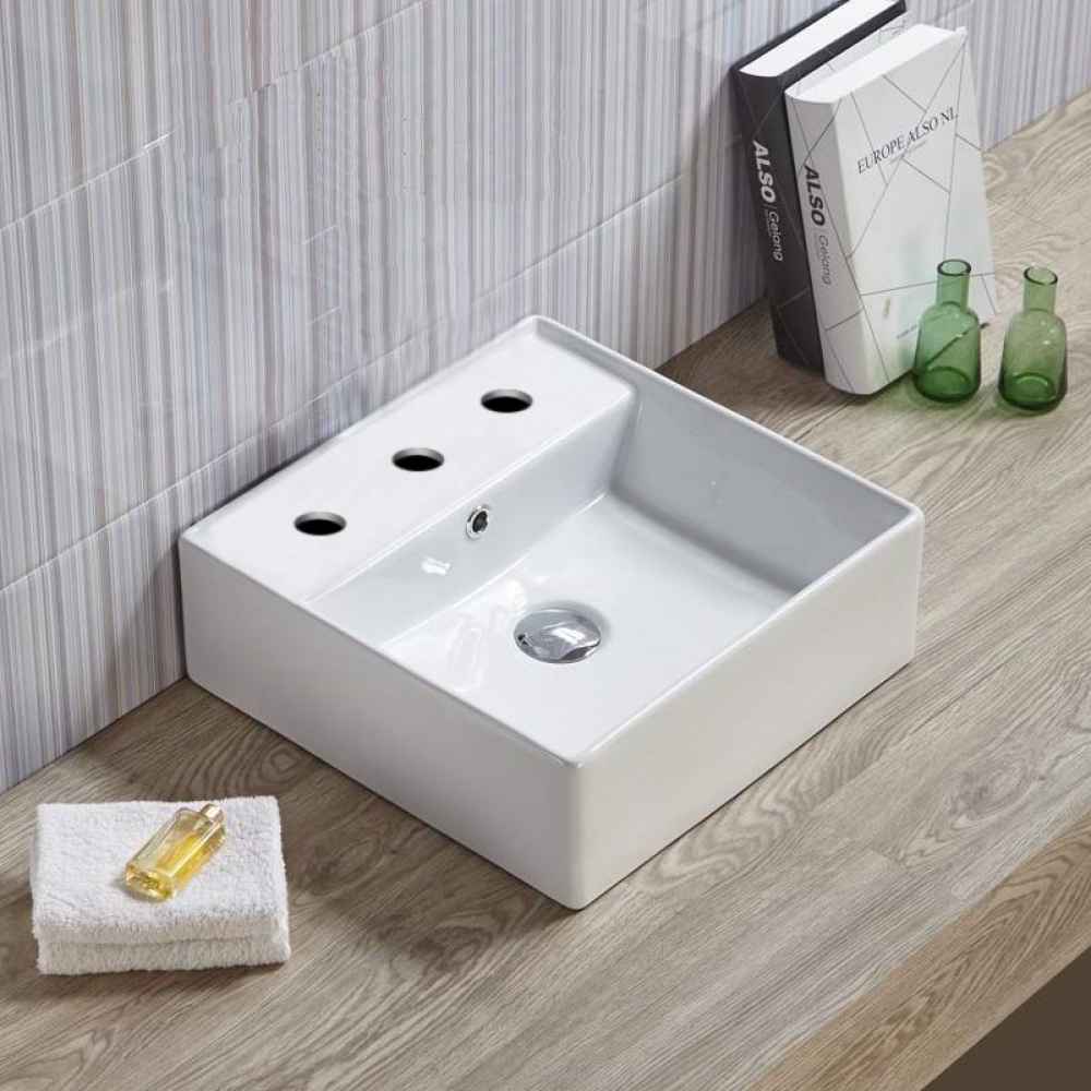 15-in. x 15-in. Square Bathroom Vessel Sink White Enamel Glaze