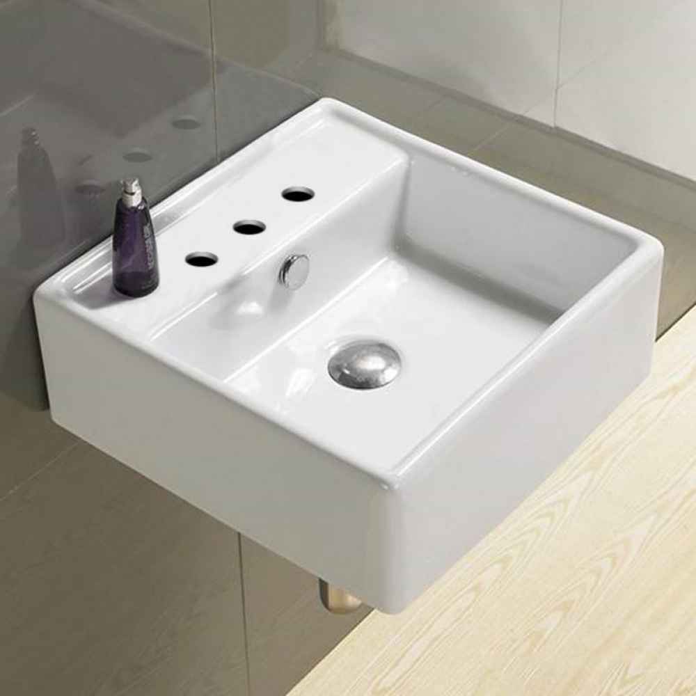 18.1-in. x 18.1-in. Square Bathroom Vessel Sink White Enamel Glaze