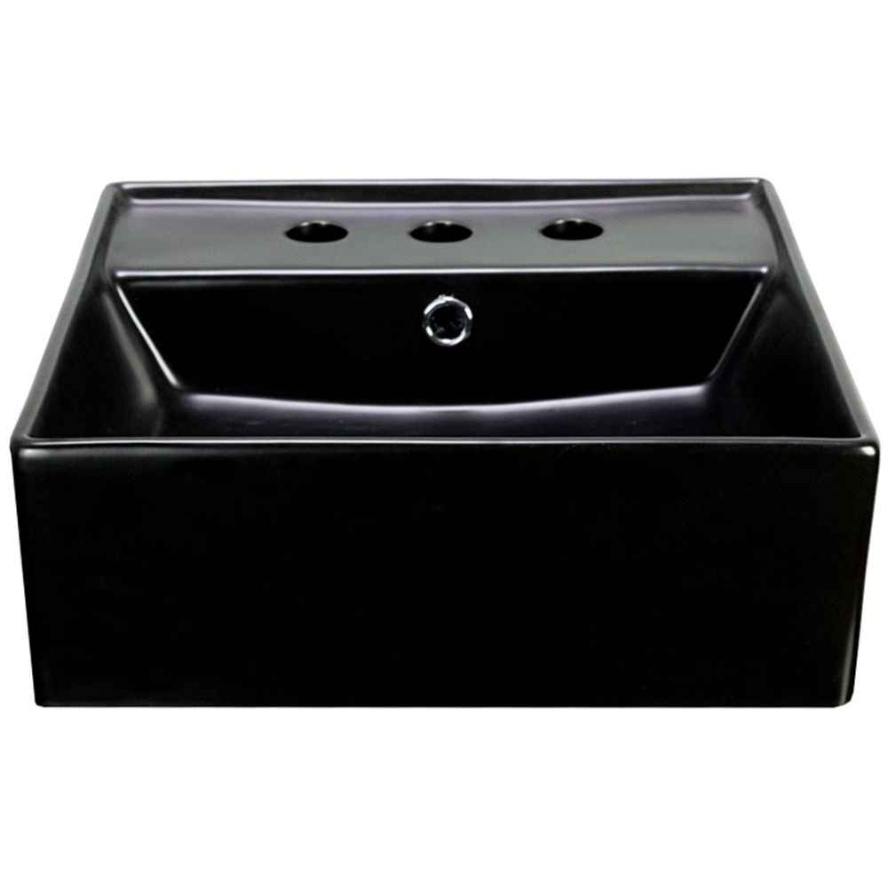 16-in. x 16-in. Square Bathroom Vessel Sink Black Enamel Glaze