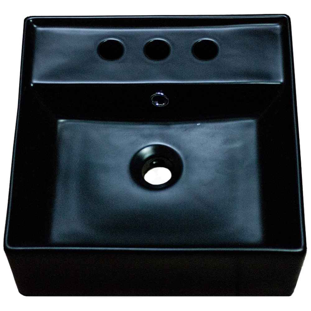 16-in. x 16-in. Square Bathroom Vessel Sink Black Enamel Glaze