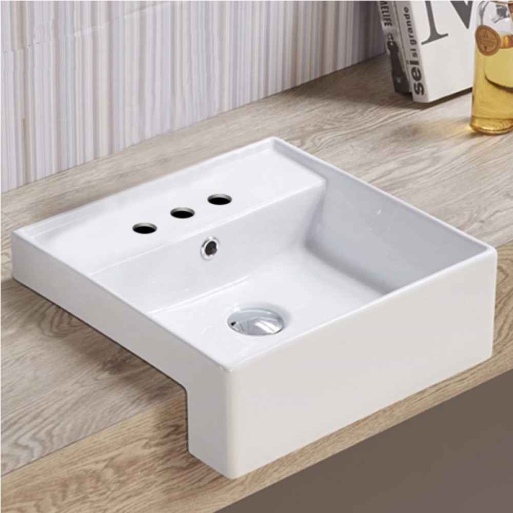 16.14-in. x 16.14-in. Square Bathroom Vessel Sink White Enamel Glaze