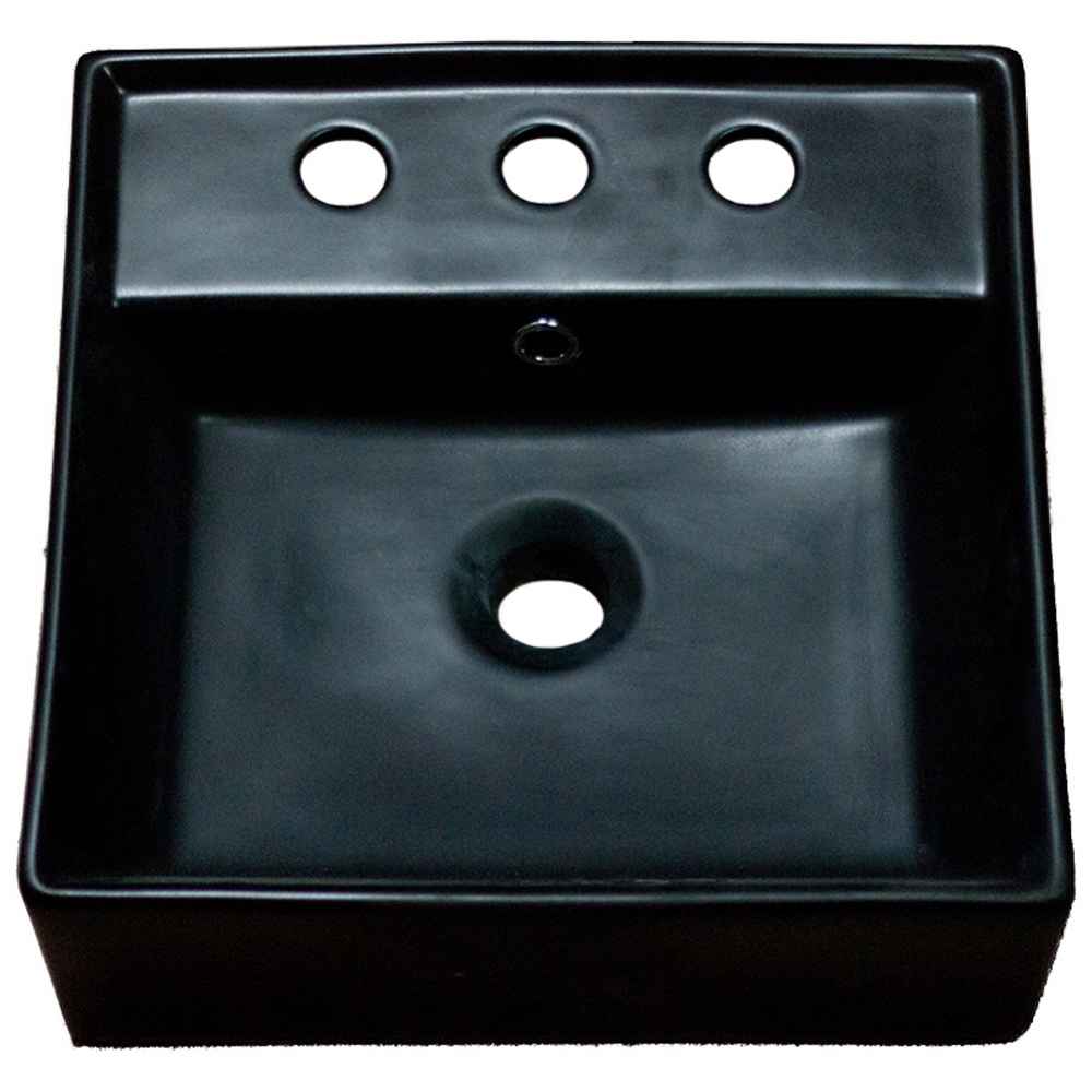 16.14-in. x 16.14-in. Square Bathroom Vessel Sink Black Enamel Glaze