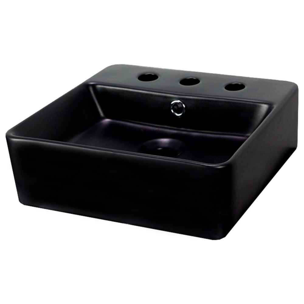 16-in. x 16-in. Square Bathroom Vessel Sink Black Enamel Glaze
