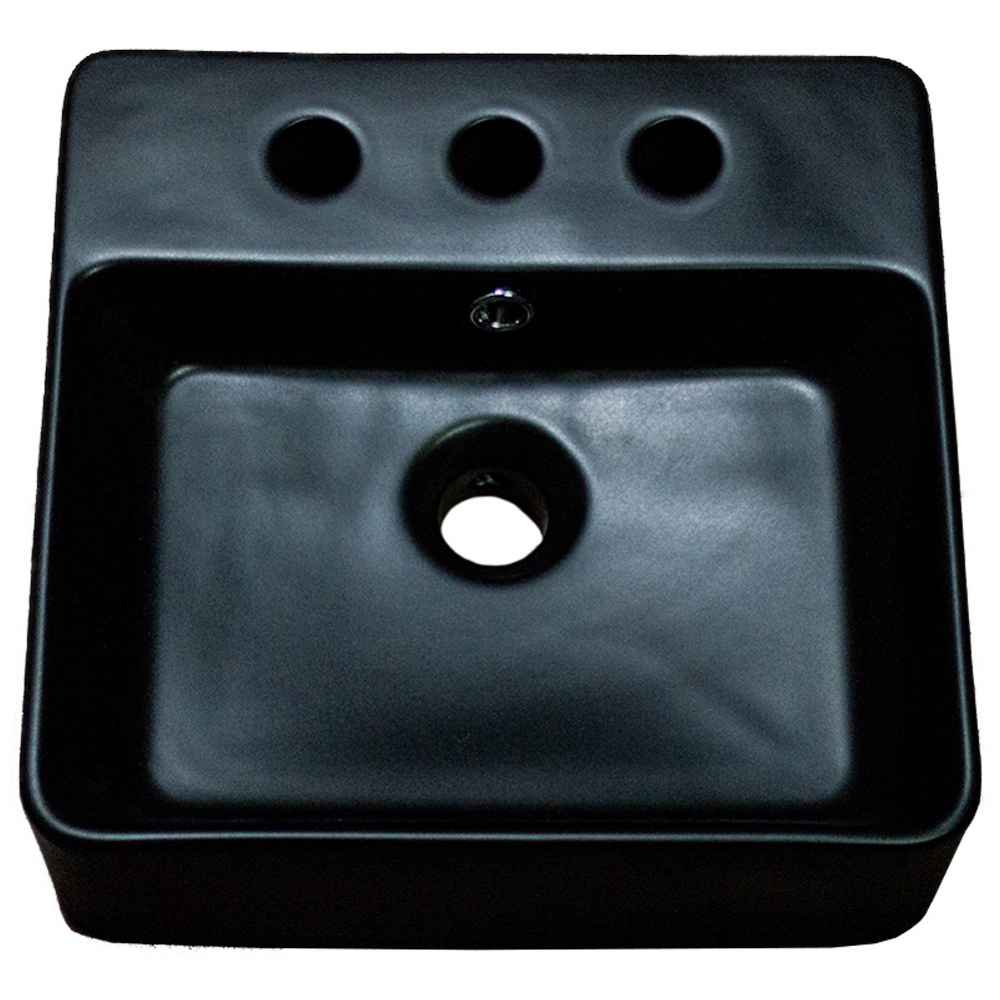 16-in. x 16-in. Square Bathroom Vessel Sink Black Enamel Glaze