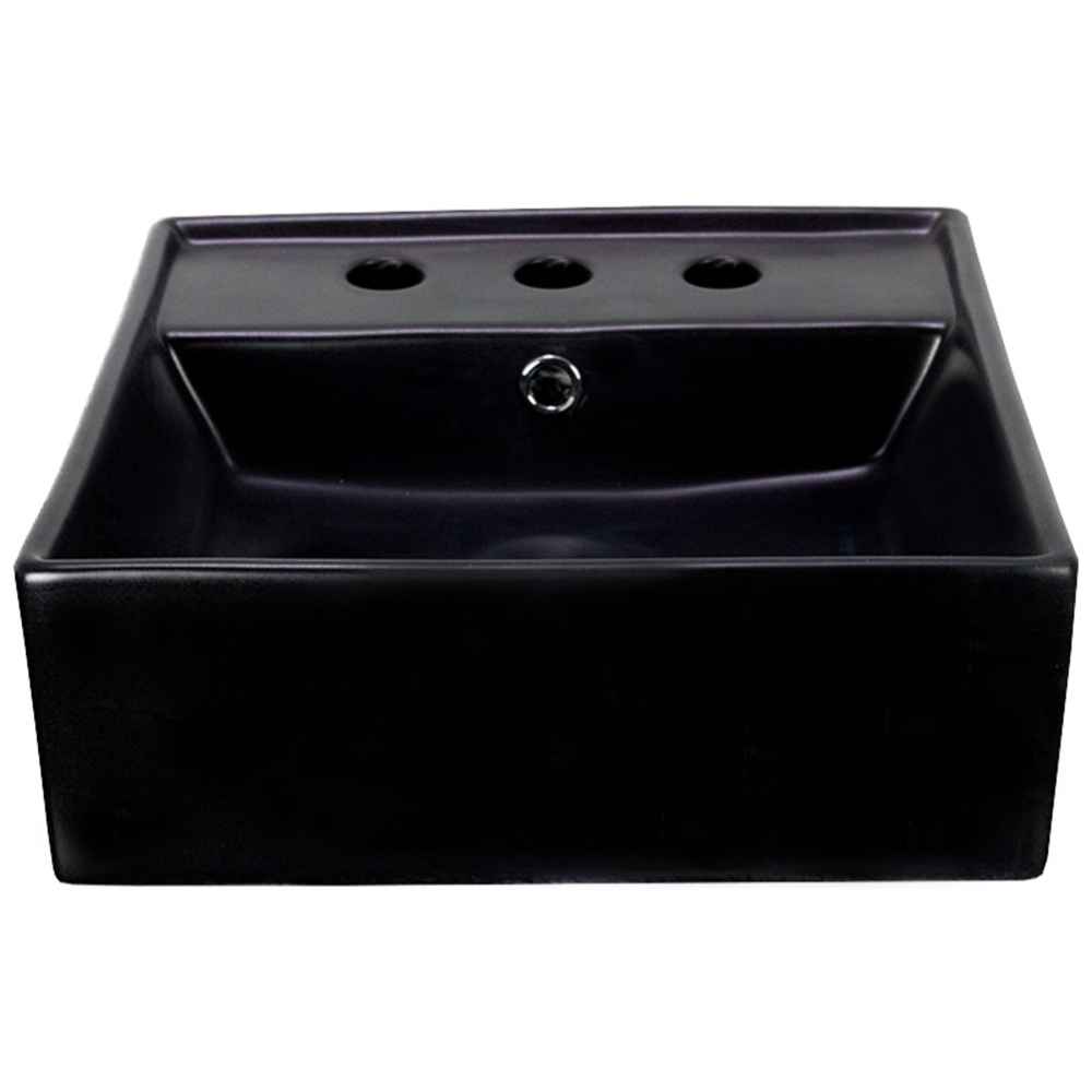 16-in. x 16-in. Square Bathroom Vessel Sink Black Enamel Glaze
