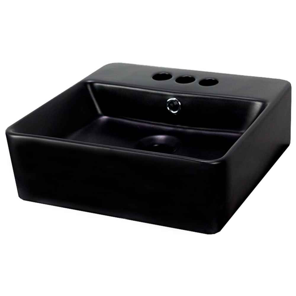 16-in. x 16-in. Square Bathroom Vessel Sink Black Enamel Glaze