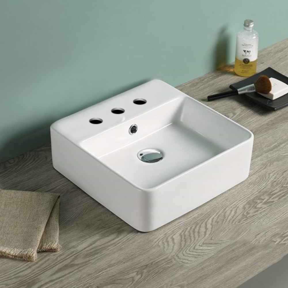 16-in. x 16-in. Square Bathroom Vessel Sink White Enamel Glaze