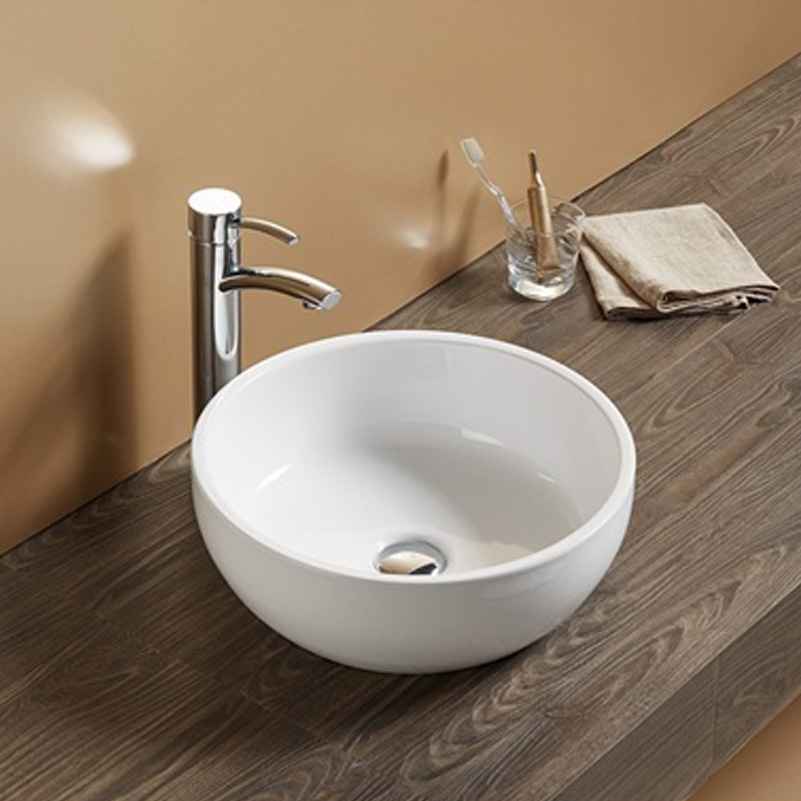 16.14-in. x 16.14-in. Round Bathroom Vessel Sink White Enamel Glaze