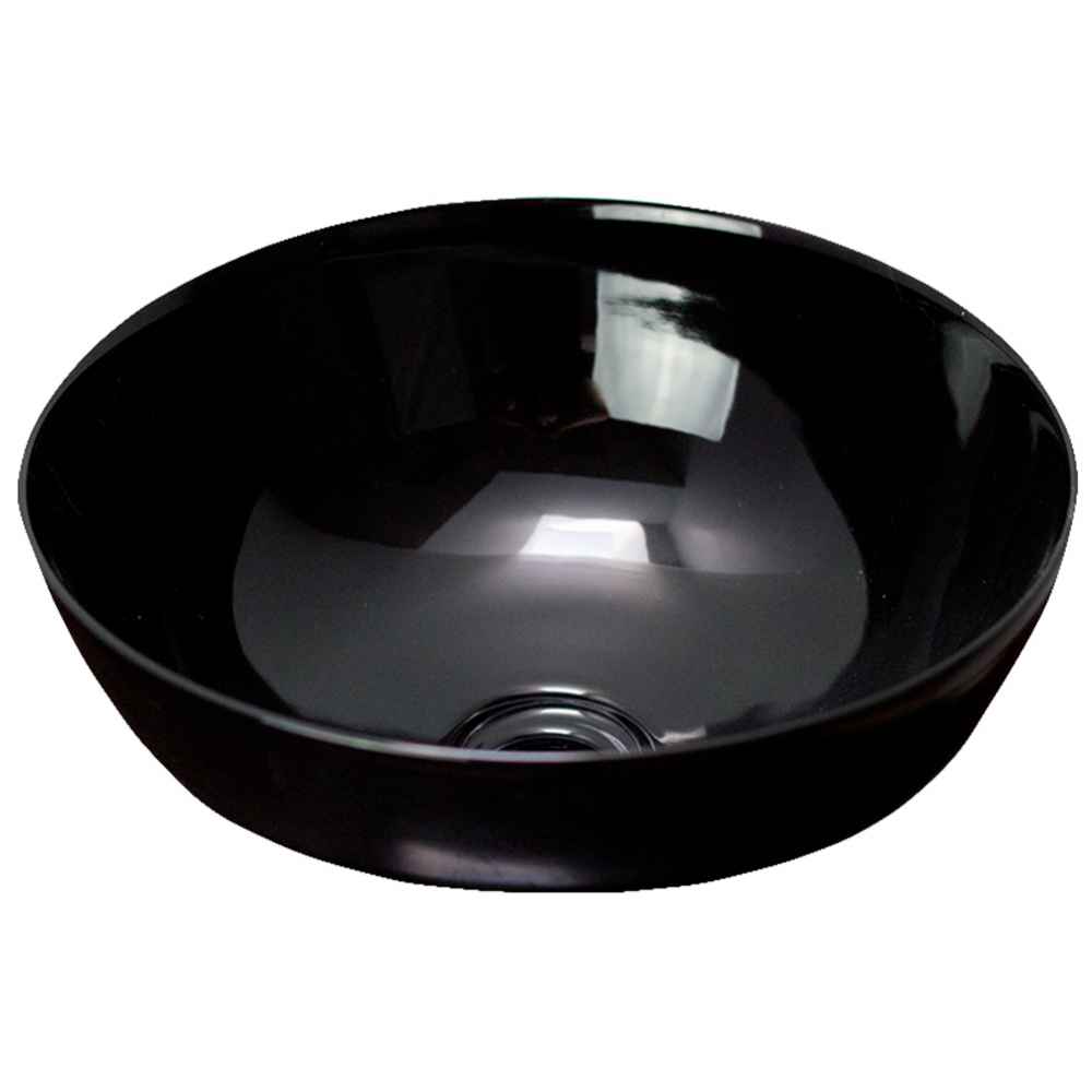 16.14-in. x 16.14-in. Round Bathroom Vessel Sink Black Enamel Glaze