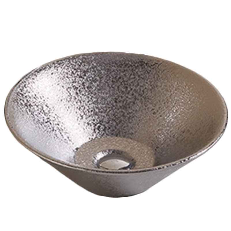 16.34-in. x 16.34-in. Round Bathroom Vessel Sink Silver Enamel Glaze