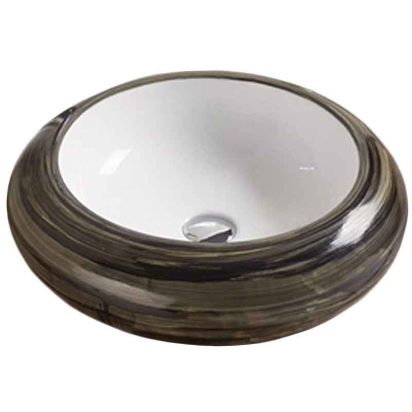 19.3-in. x 19.3-in. Round Bathroom Vessel Sink Black Swirl-White Enamel Glaze