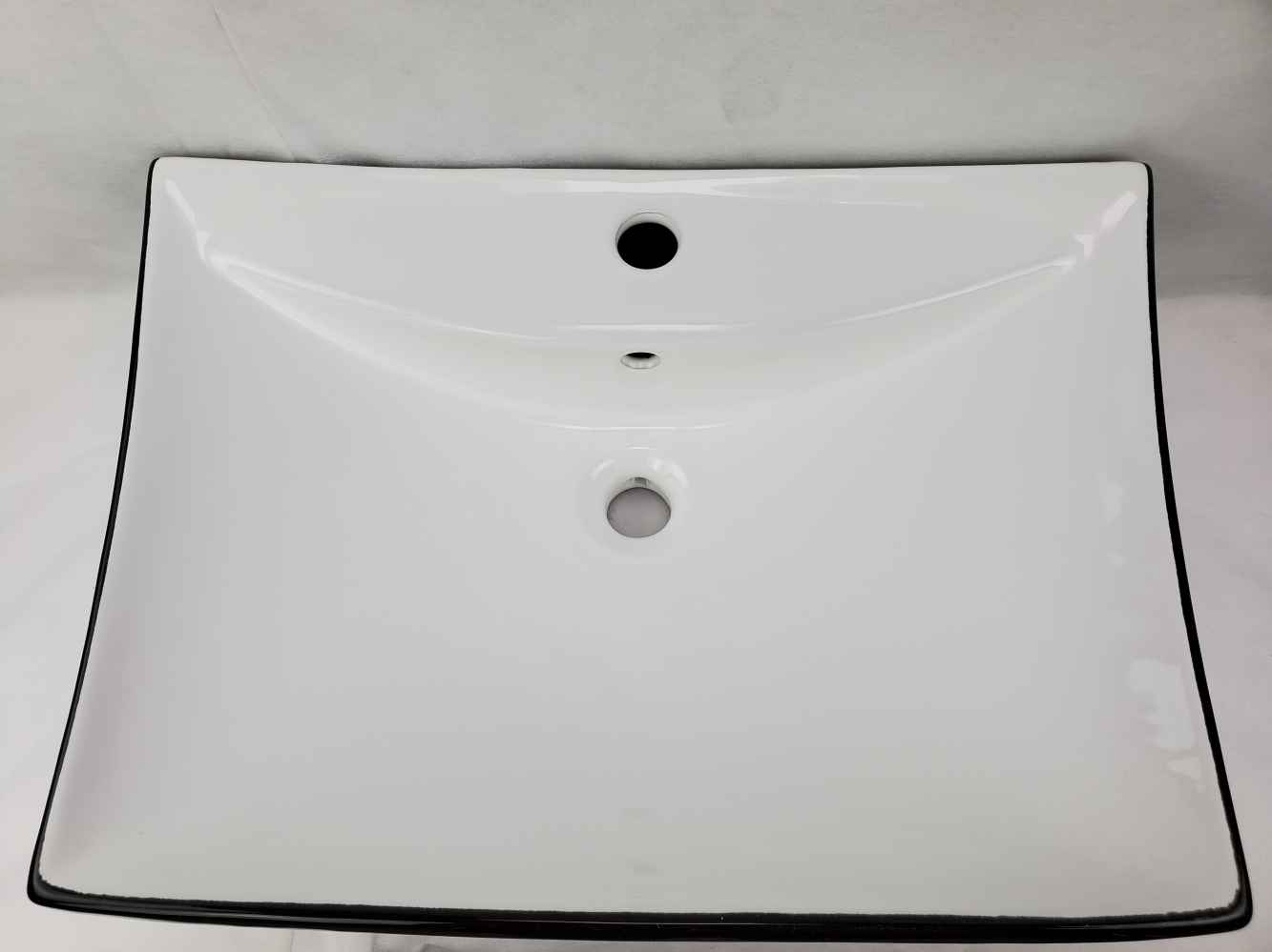 23.8-in. x 17.9-in. Rectangle Bathroom Vessel Sink Black-White Enamel Glaze