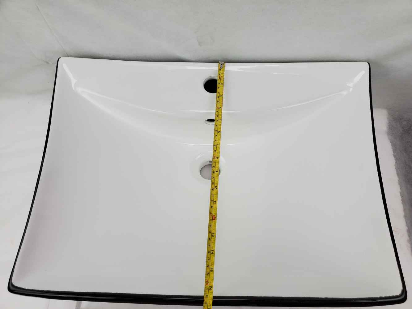 23.8-in. x 17.9-in. Rectangle Bathroom Vessel Sink Black-White Enamel Glaze