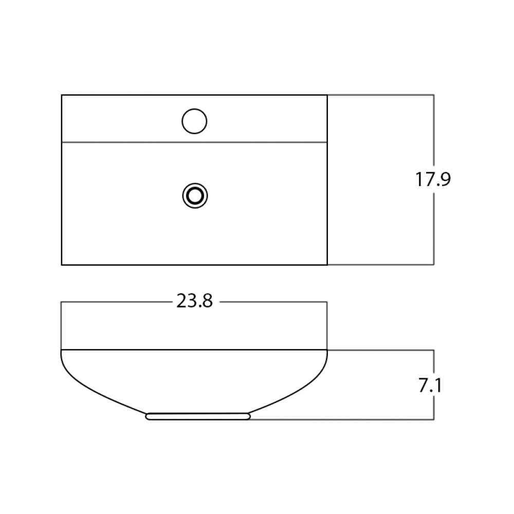 23.8-in. x 17.9-in. Rectangle Bathroom Vessel Sink Black-White Enamel Glaze