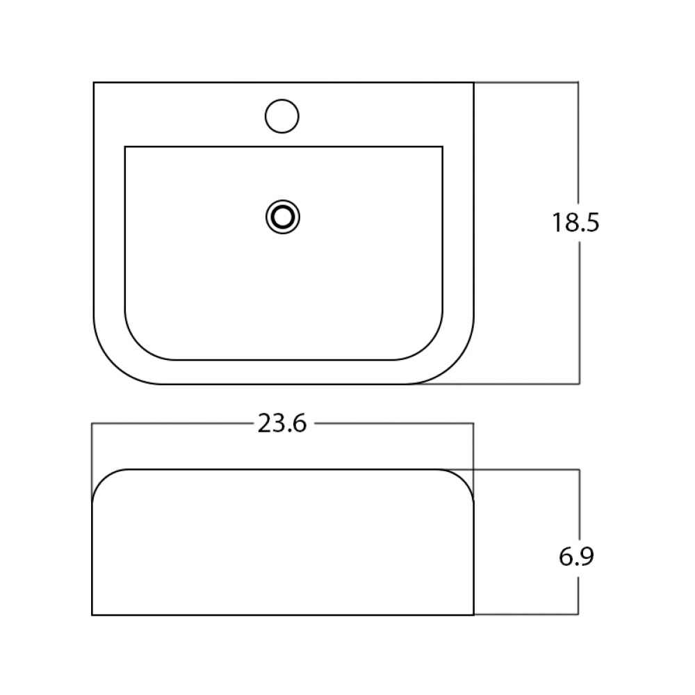 23.6-in. x 18.5-in. Rectangle Bathroom Vessel Sink White Enamel Glaze