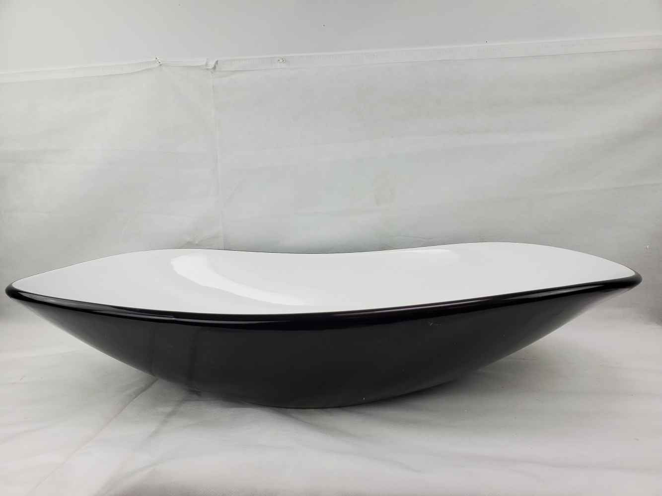 28.5-in. x 14.6-in. Oval Bathroom Vessel Sink Black-White Enamel Glaze