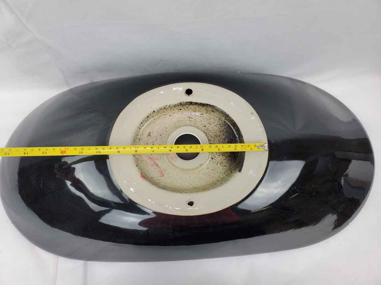 28.5-in. x 14.6-in. Oval Bathroom Vessel Sink Black-White Enamel Glaze