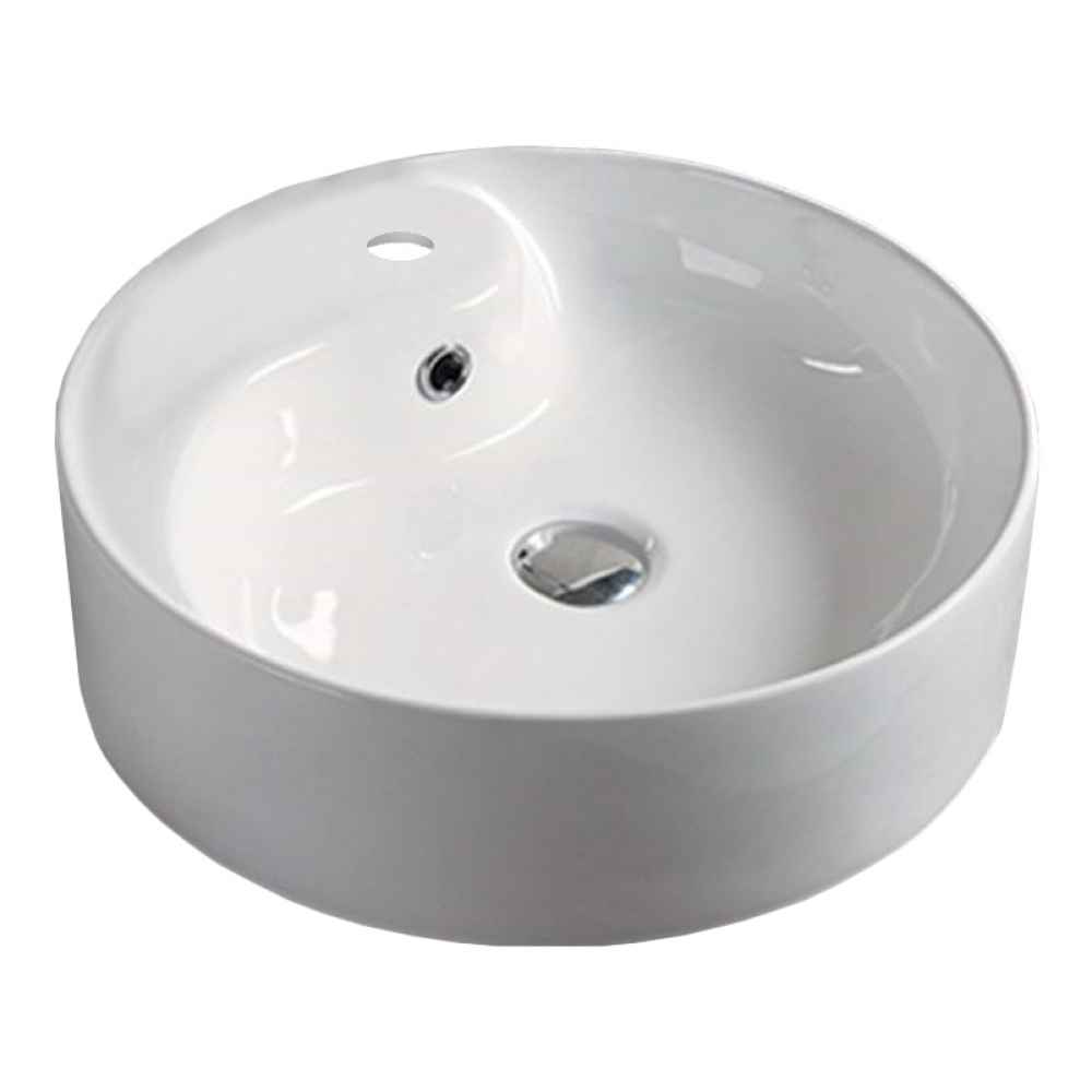 18.3-in. x 18.3-in. Round Bathroom Vessel Sink White Enamel Glaze