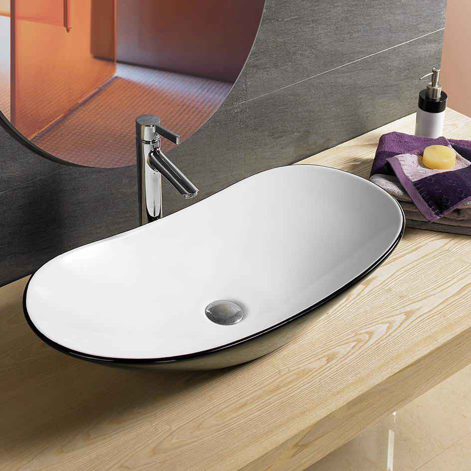 28.5-in. x 14.6-in. Oval Bathroom Vessel Sink Black-White Enamel Glaze