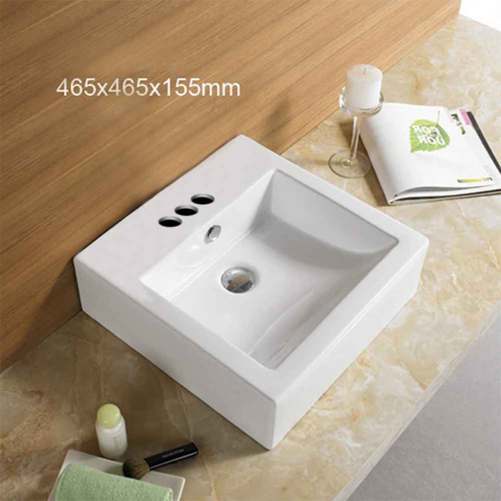 18.3-in. x 18.3-in. Square Bathroom Vessel Sink White Enamel Glaze