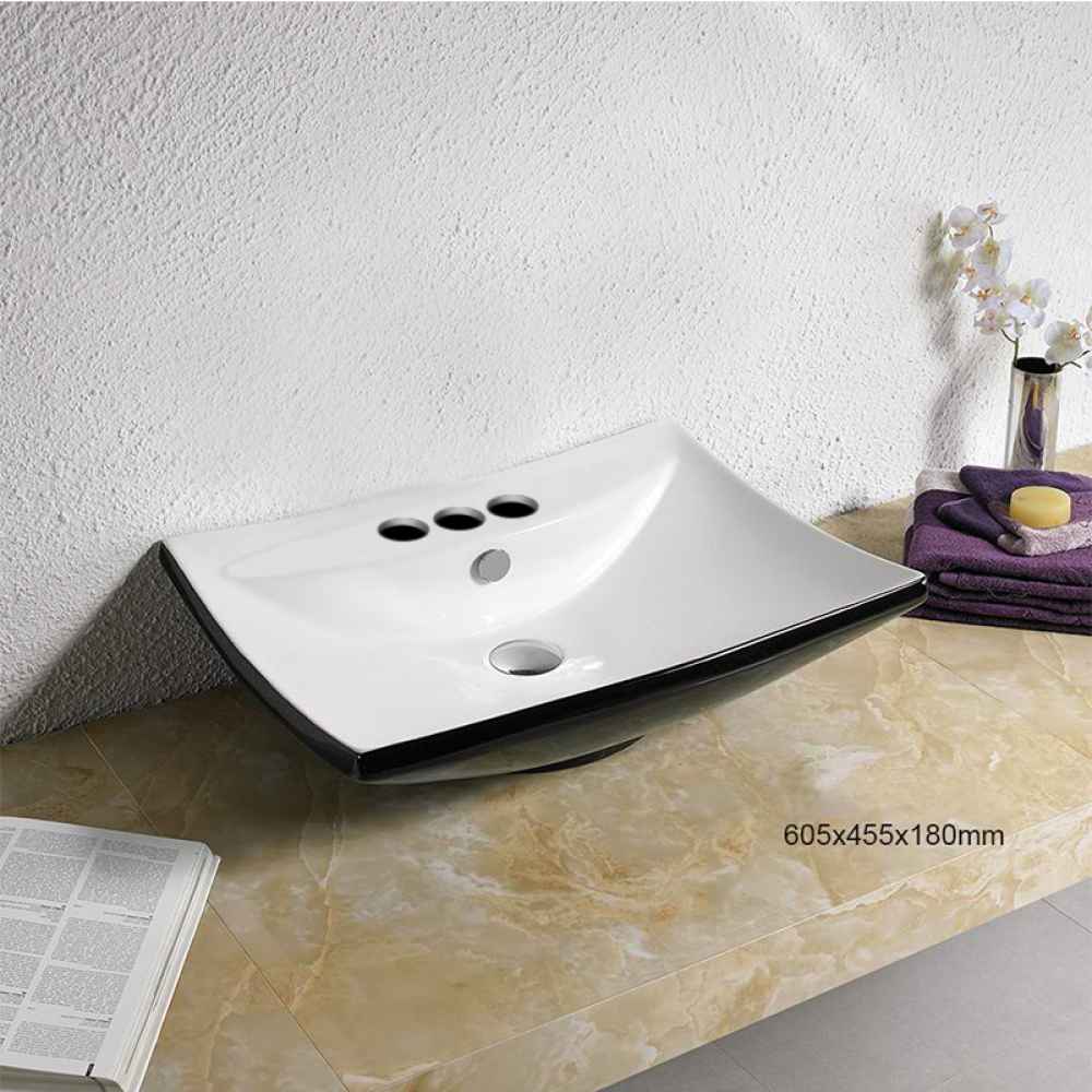 23.8-in. x 17.9-in. Rectangle Bathroom Vessel Sink Black-White Enamel Glaze