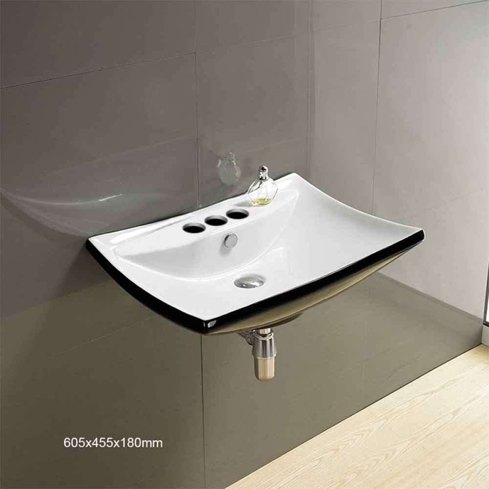 23.8-in. x 17.9-in. Rectangle Bathroom Vessel Sink Black-White Enamel Glaze