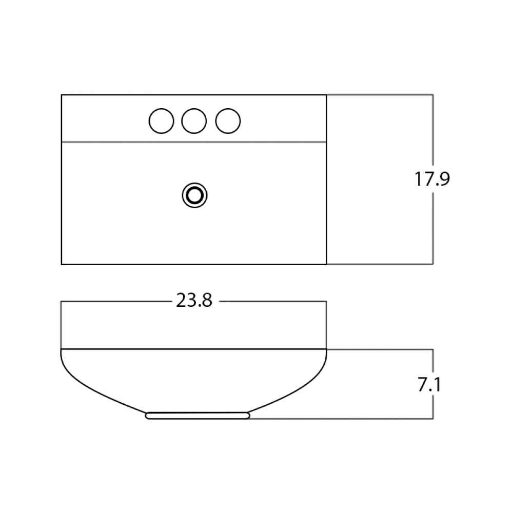 23.8-in. x 17.9-in. Rectangle Bathroom Vessel Sink Black-White Enamel Glaze