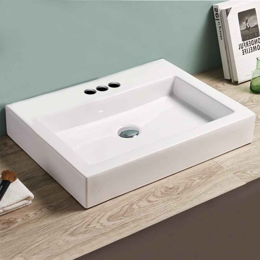 24-in. x 18.3-in. Rectangle Bathroom Vessel Sink White Enamel Glaze