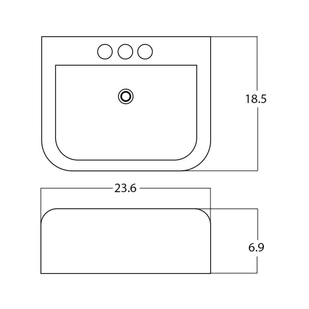 23.6-in. x 18.5-in. Rectangle Bathroom Vessel Sink White Enamel Glaze