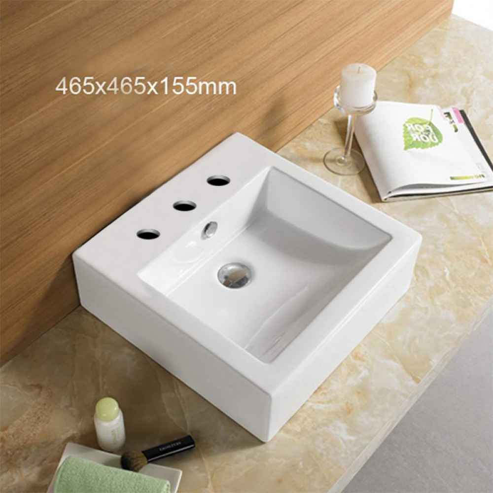 18.3-in. x 18.3-in. Square Bathroom Vessel Sink White Enamel Glaze