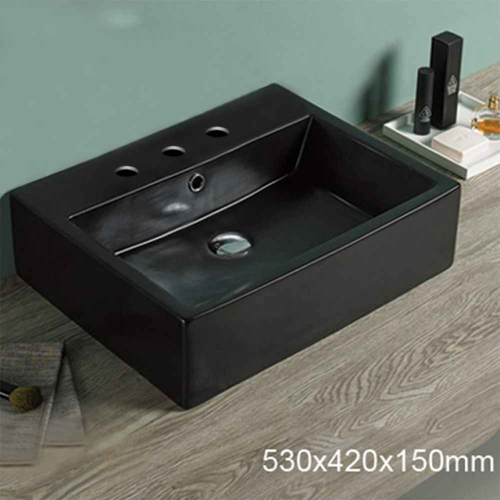 20.9-in. x 16.5-in. Rectangle Bathroom Vessel Sink Black Enamel Glaze