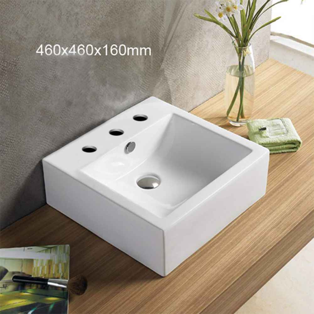 18.1-in. x 18.1-in. Square Bathroom Vessel Sink White Enamel Glaze
