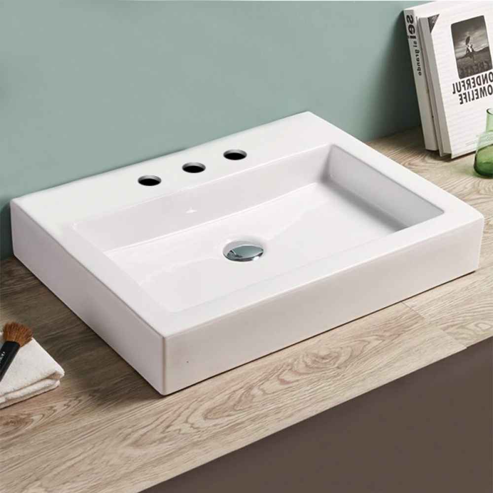 24-in. x 18.3-in. Rectangle Bathroom Vessel Sink White Enamel Glaze