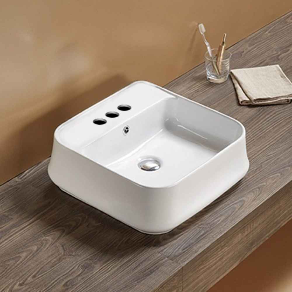 18.31-in. x 17.52-in. Square Bathroom Vessel Sink White Enamel Glaze