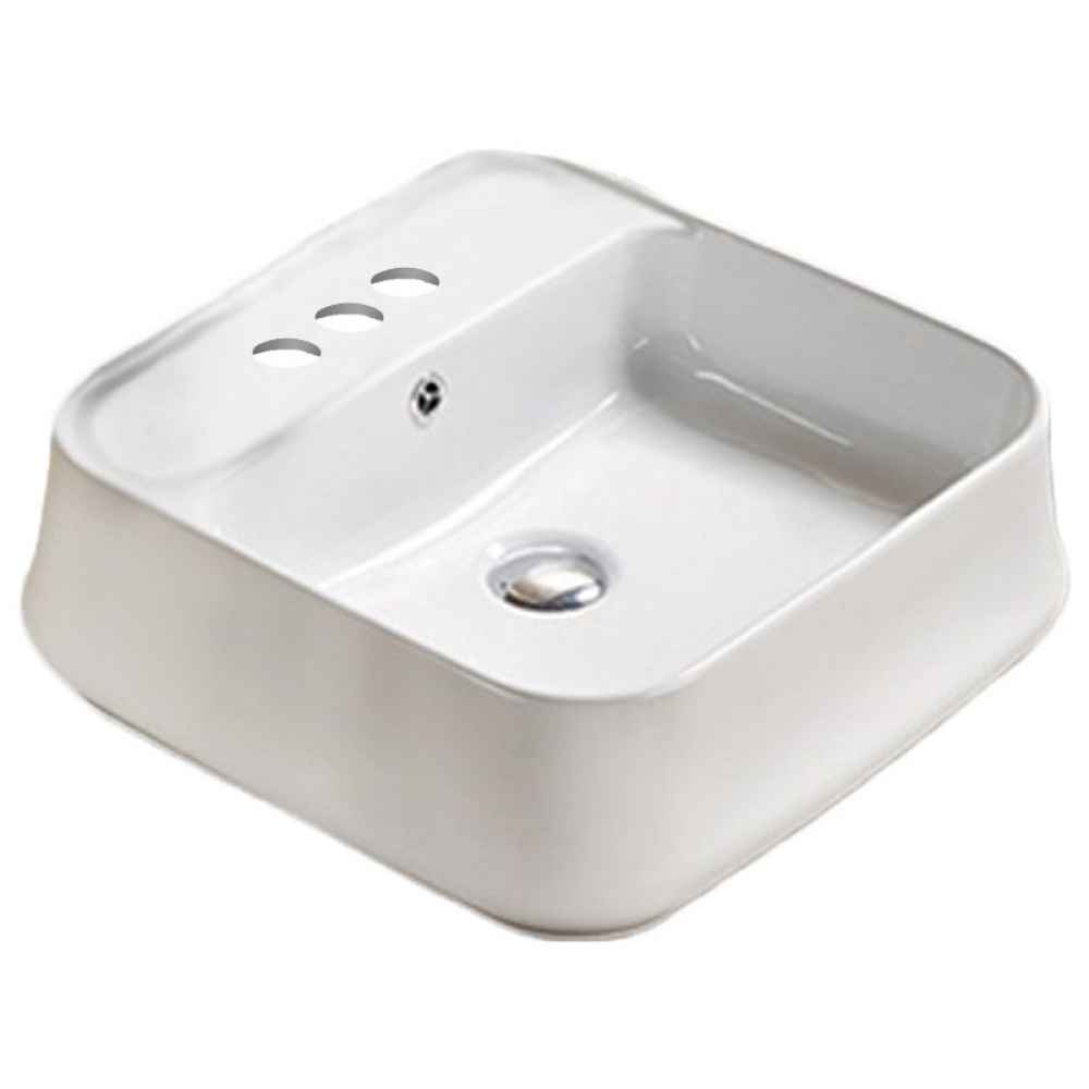 18.31-in. x 17.52-in. Square Bathroom Vessel Sink White Enamel Glaze