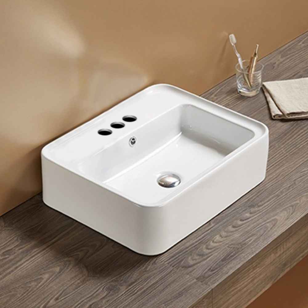 20.9-in. x 16.73-in. Rectangle Bathroom Vessel Sink White Enamel Glaze