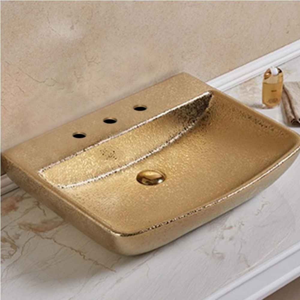 23.62-in. x 18.7-in. Rectangle Bathroom Vessel Sink Gold Enamel Glaze